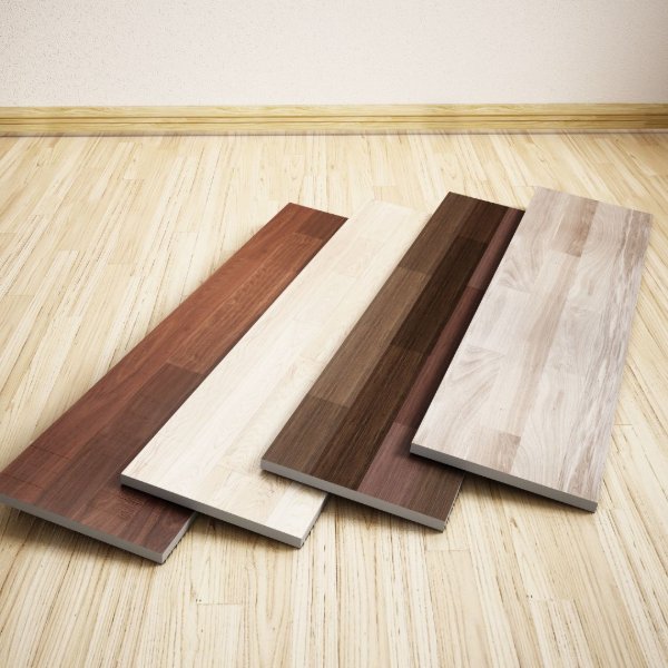 New flooring samples on a hardwood floor
