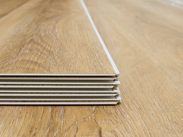 Stacks of vinyl flooring planks